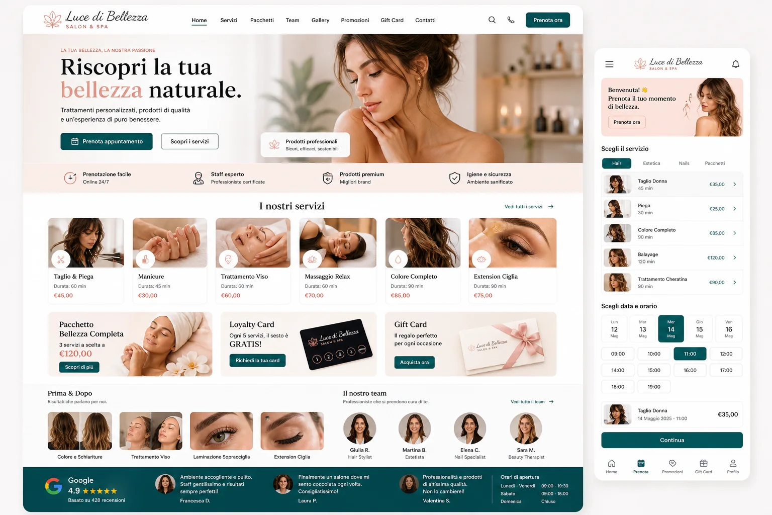 Schermata in primo piano di una app per centro beauty
